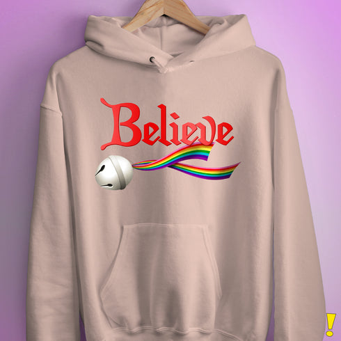 Believe LGBTQ Gilbert Baker Pride Jingle Bell Hoodie - Light Pink